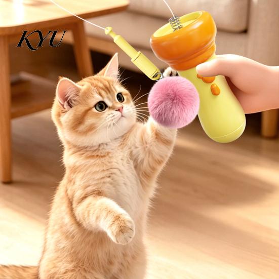 Automatic Retractable Plush Balls Electric Cat Ball Launcher, Interactive Toy One-Click Recycling, Toys for Indoor Cats with Bells Bored Kittens