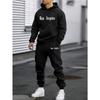 Casual Men's Letter Printed Fashionable Sportswear and Pants Set, Suitable for Autumn and Winter Outdoor Activities and Daily Wear