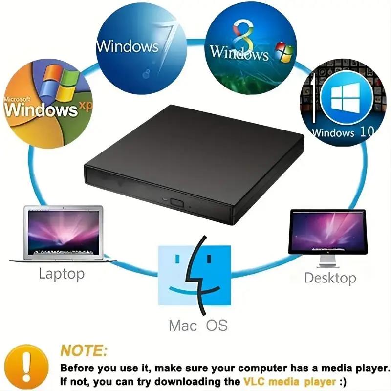 USB 3.0 USB C External CD/DVD RW Drive Read Burner Portable DVD Player Optical Drives For PC Laptops Windows 11 10 Linux OS Mac