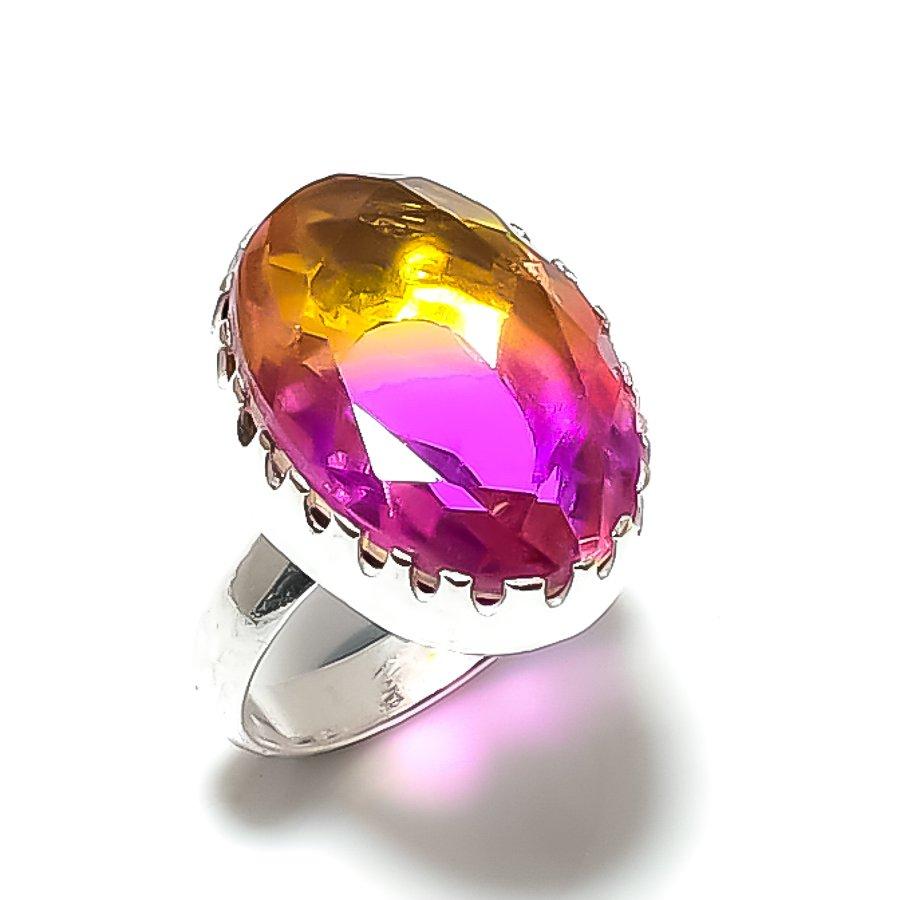 Bi-Color Tourmaline Gemstone 925 Sterling Silver Gift Jewelry Ring Size 9