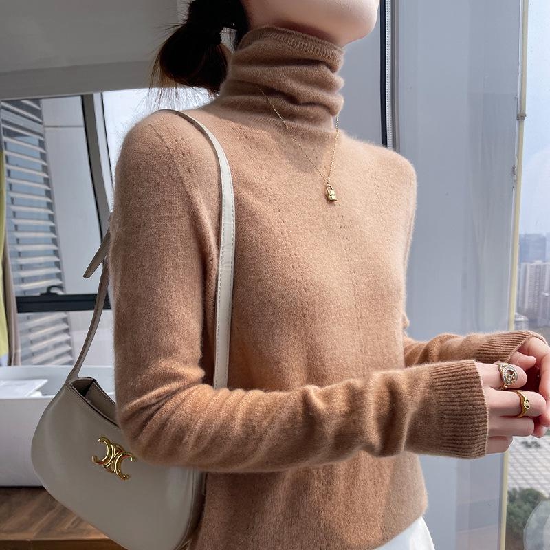 Women's High Neck Wool Pullover Sweater - Long Sleeve, Warm Knitwear for Autumn & Winter