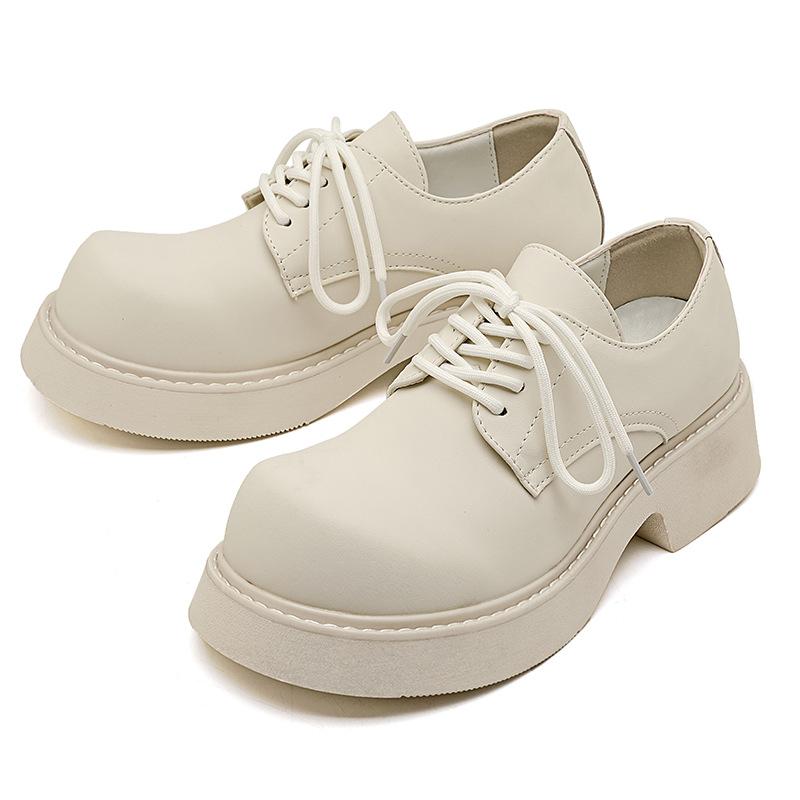 British style small leather shoes men's 2024 new spring and autumn soft leather platform loafers lace-up thick heel single shoes 9522-A