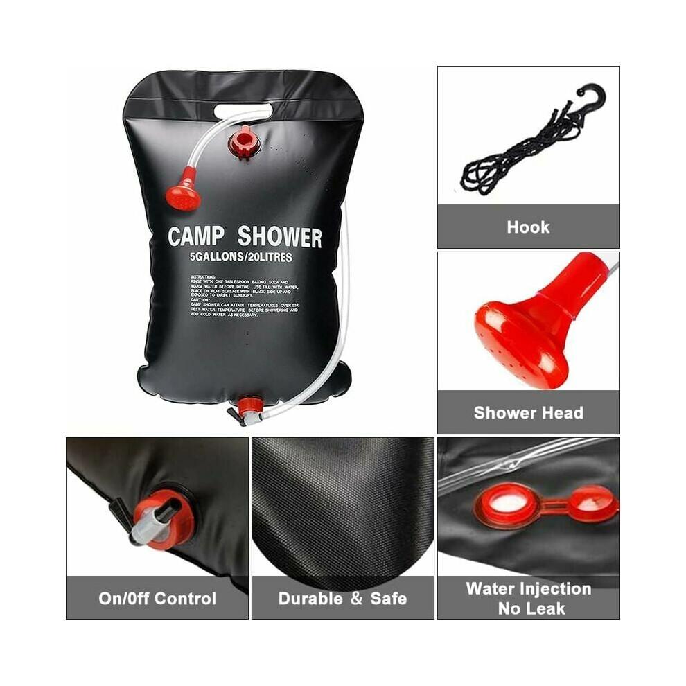 Solar Shower Bag, Portable Shower Bag with Removable Hose for Outdoor Traveling, Lightweight and Foldable Design for Camping To Glamping (20L)