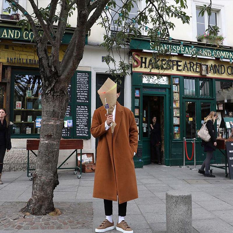 

Мужская шерстяная ветровка длиной до колена в японском стиле: Плотная, теплая, модная, свободная корейская версия. L