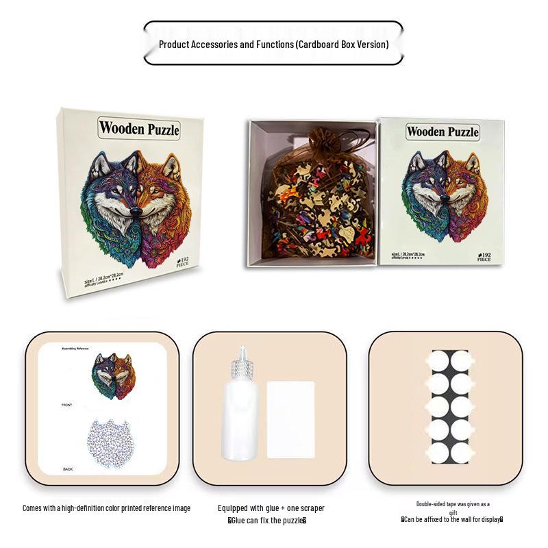 HOOLOOG Wolf Puzzle: Interlocking Wooden Toy & Decorative Painting