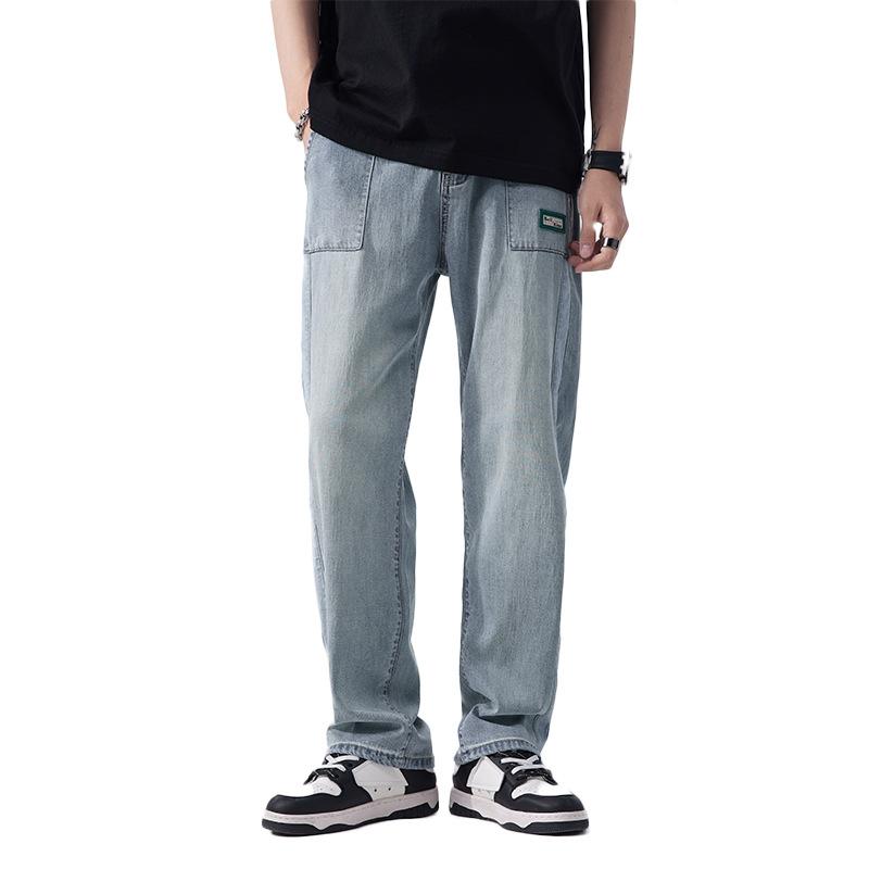 

Летние тонкие джинсы из тенселя лайзеля для мужчин, удобные свободные прямые брюки с широкими штанинами, крутые брюки 40