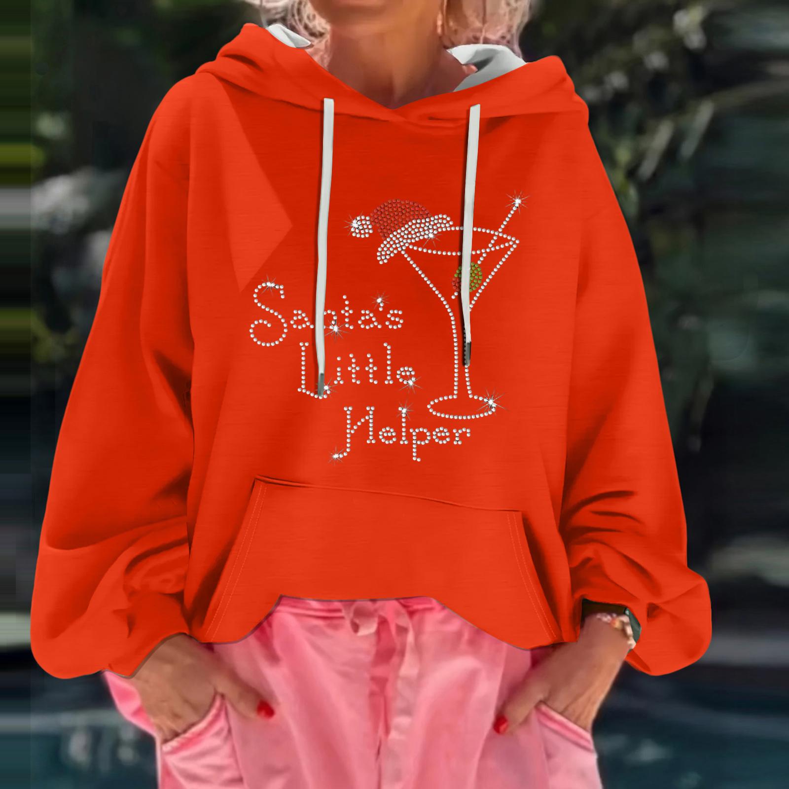 

Женский рождественский принт, свободный повседневный худи с длинным рукавом и капюшоном XL киноварь