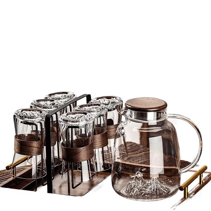 Handun 280ml Glass Teacup Set with Rack & Wood Tray