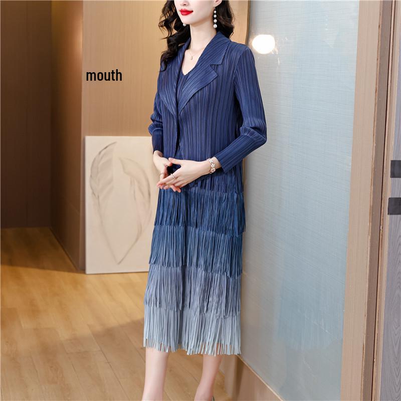 

2025 Платье плиссе премиум-класса для похудения с воротником пиджачного типа - Французская осенняя элегантность для женщин XL синий