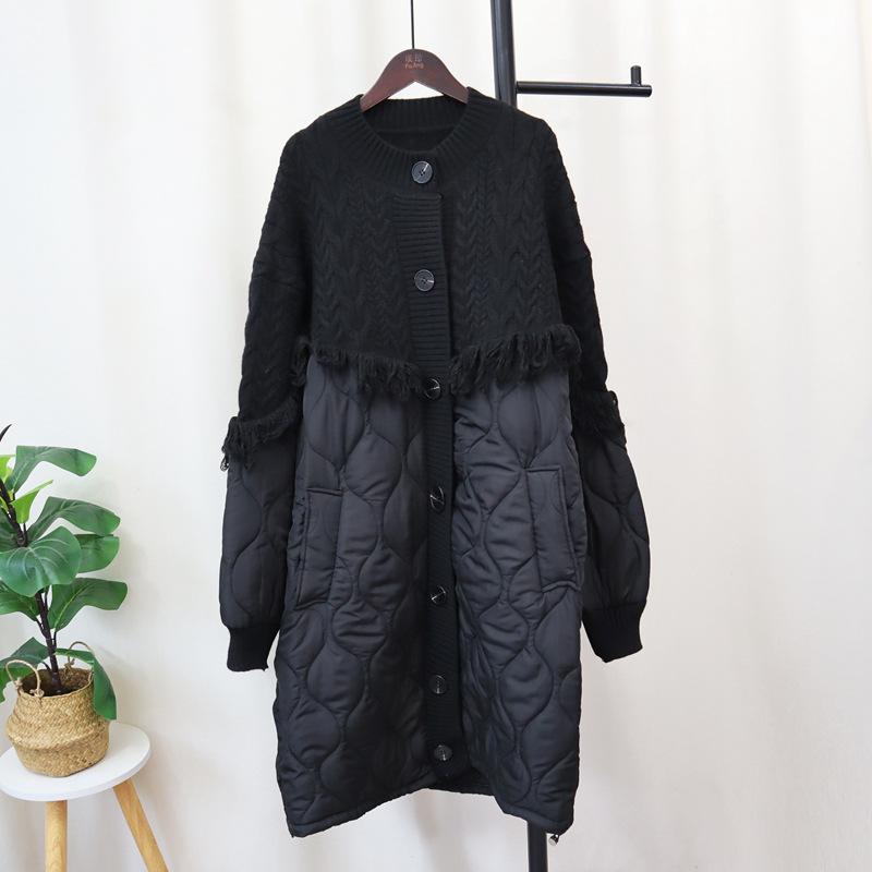 

Длинная вязаная хлопковая одежда в стиле пэчворк, кардиган, новая осенне-зимняя куртка-свитер с кисточками, свободного кроя и приталенная, женская One size чёрный