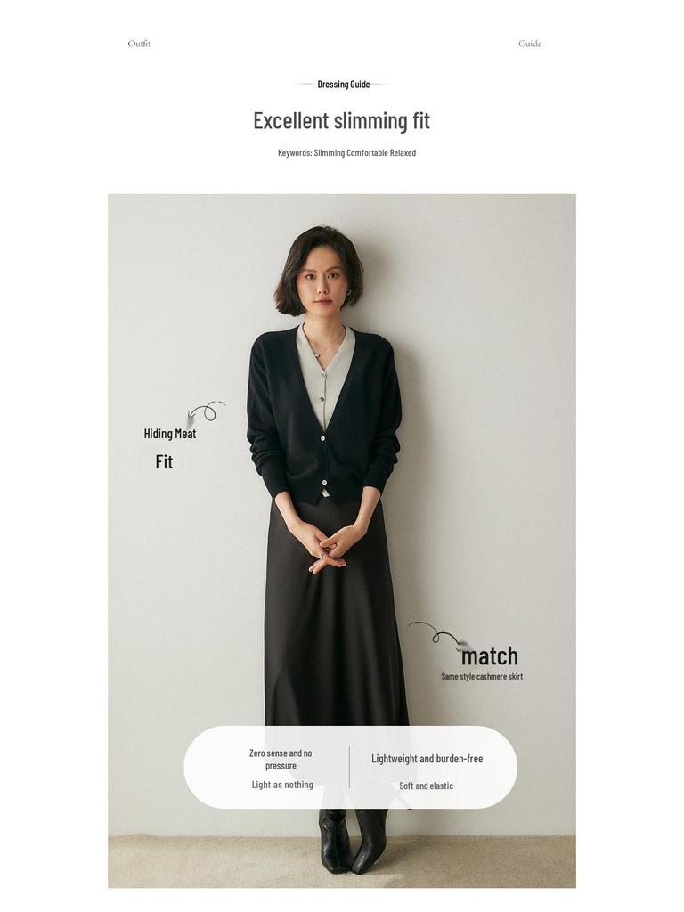 Kaschmir-Cardigan mit V-Ausschnitt: Weicher, im französischen Stil gestrickter, lockerer Damenpullover für Herbst/Winter