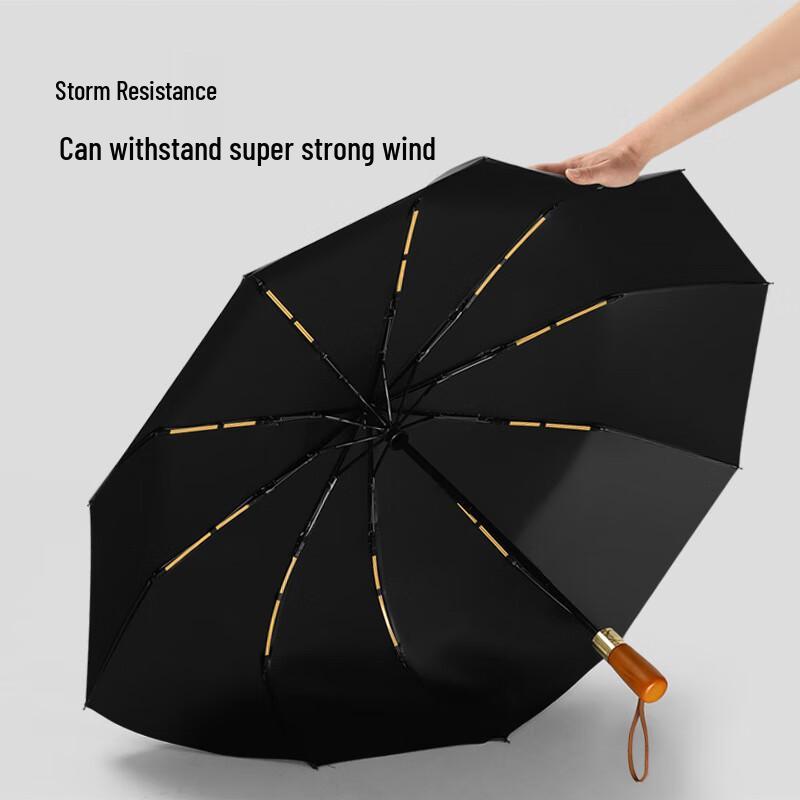Fully Automatic Windproof UV Protection Folding Umbrella with Wood Handle