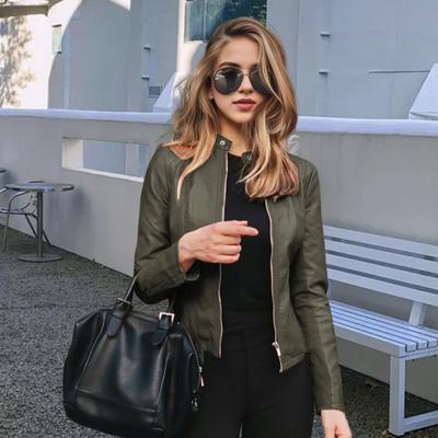 Wmen kabát z umělé kůže Zapínání na zip Cardigan Hladký povrch Jednobarevné Dlouhé rukávy Tenké