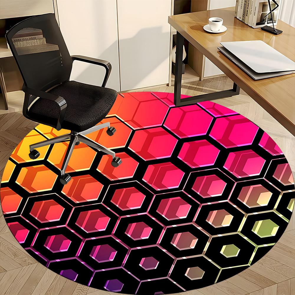 1pc Honeycomb Pattern Chair Carpet for Office, Round Non-Slip Durable Large Size Office Carpet, Suitable for Office, Beautiful Decoration