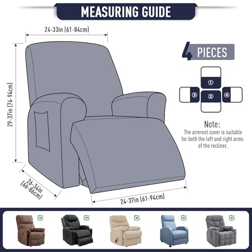 TAOCOCO Reclining Sofa Cover, 1-, 2-, or 3-Seater, with Armrests, Solid Color, Elastic Vertically and Horizontally, Stretchable Fit, Non-Slip, Soft, S