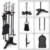 Outils de cheminée - Amagabeli - 5 pièces - Poignées en argent - Fer forgé - Noir