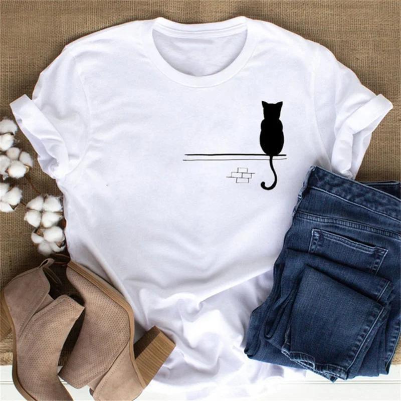 Maycaur Cute Paw Women T Shirt Fashion Cat MOM Printed Woman Tops Harajuku Punk O-neck Top Tee Black Shirt T Female T-shirt