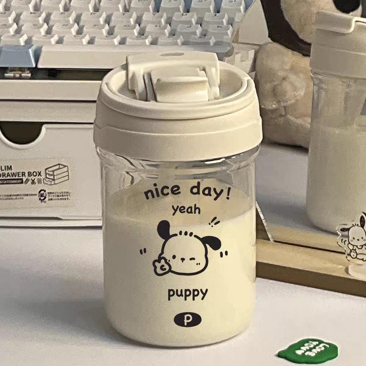 Cartoon double drink plastic coffee cup ins anti-drop and high temperature water cup simple children s student straw cup 500ml