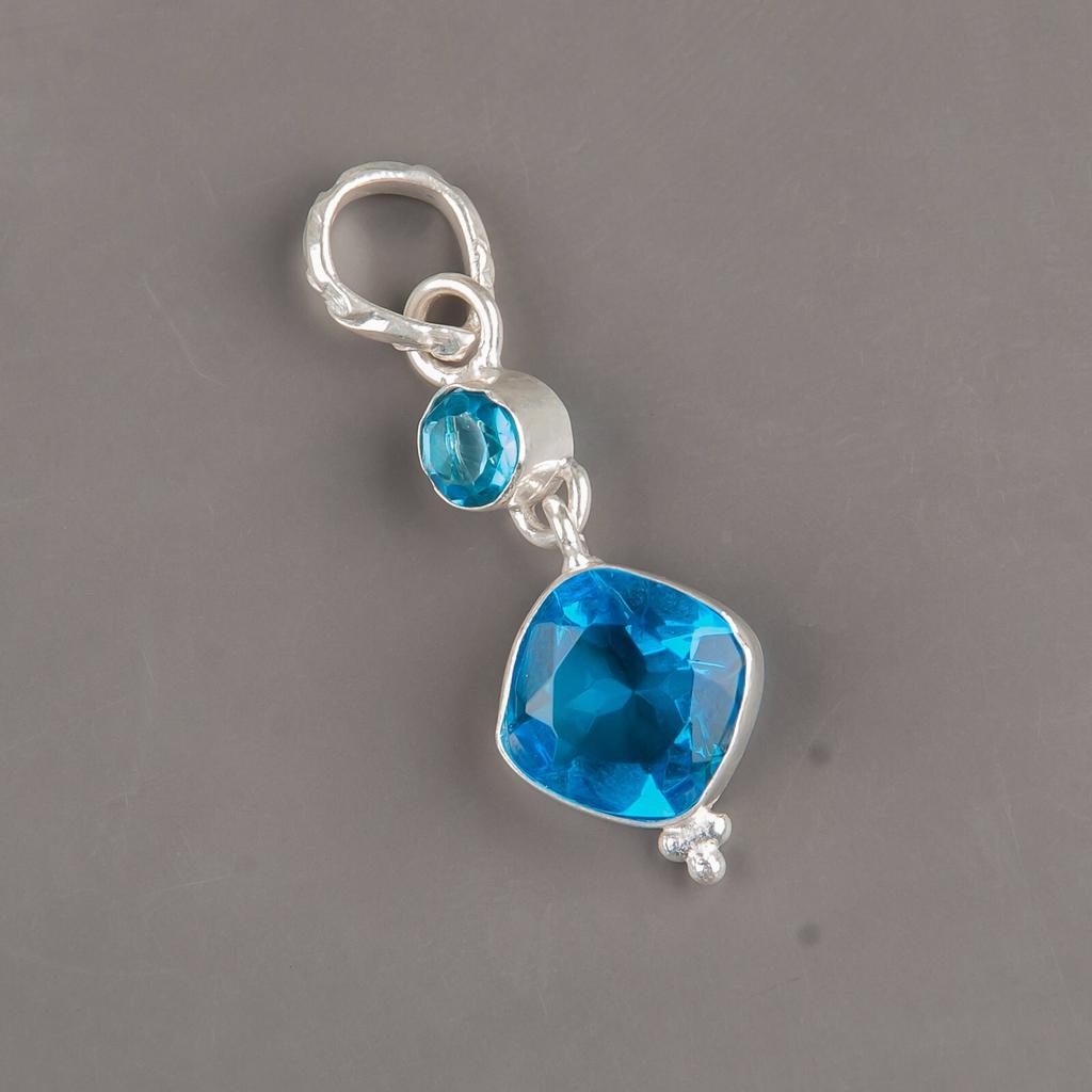Swiss Blue Topaz Gemstone 925 Sterling Silver Jewelry Handmade Pendant 1.60" PP-9-2