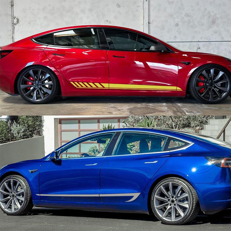 Car Vinyl Side Decals for Tesla Model 3 Body Side Sticker Stripes Racing Style Decor Decal Modification Stickers 2pcs