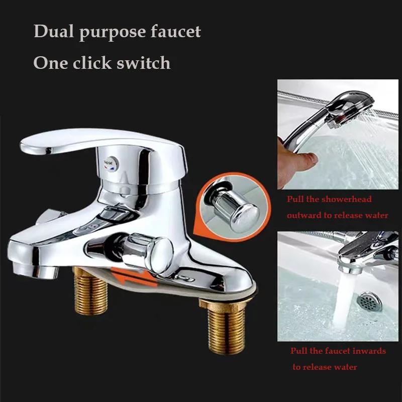 Zinc Alloy Two-Hole Bathroom Faucet Deck Mounted Ceramic Cartridge Cold Water Tap 10Cm Center Distance