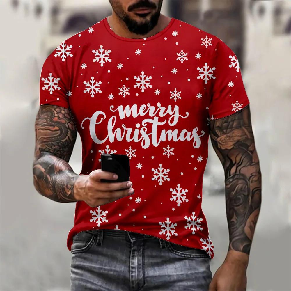 Christmas Snowman Santa Claus 3D Printed Fun Men, Women and Children New Fashion Striped Short Sleeved T-shirt