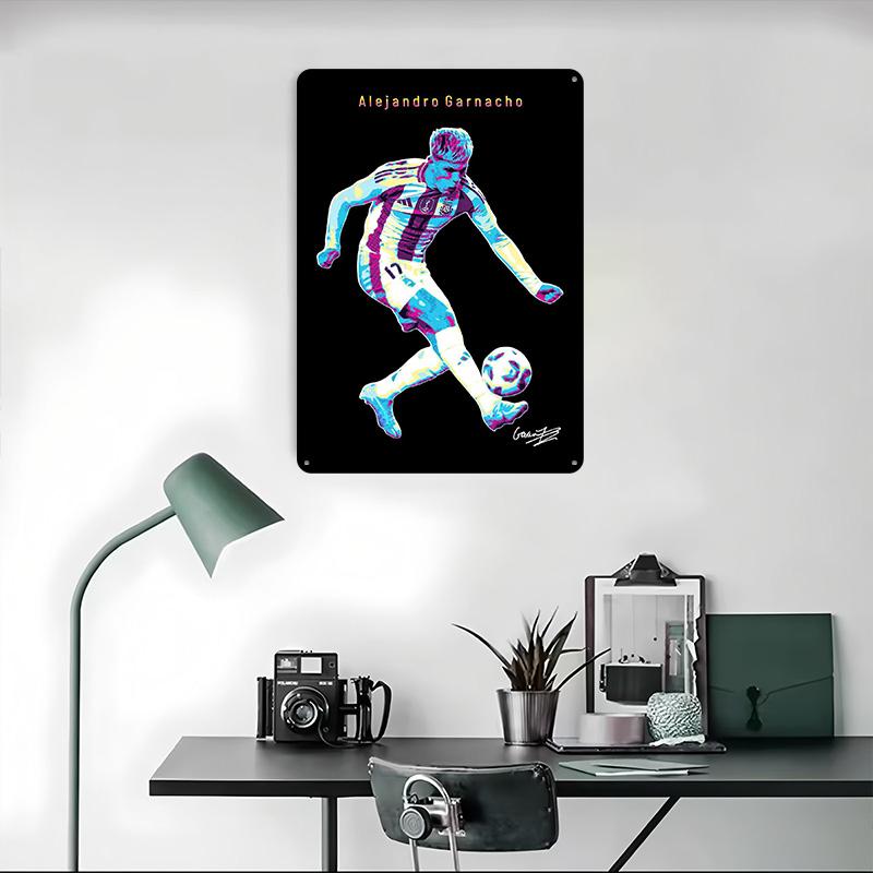 Alejandro Garnacho Football Art Poster Customized Wall Art Vintage Metal Signs Retro Tin Plaque for Man Cave Bedroom Decorations