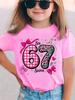 Fashion Girls Short Sleeve TShirt Plaid Leopard Print 67 Tee Top Birthday Gift Cute Bow Heart Six Seven Cartoon Print Top