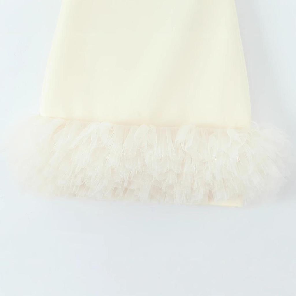 2025 Spring Women's European-American Puff Hem Silk Net Mini Dress