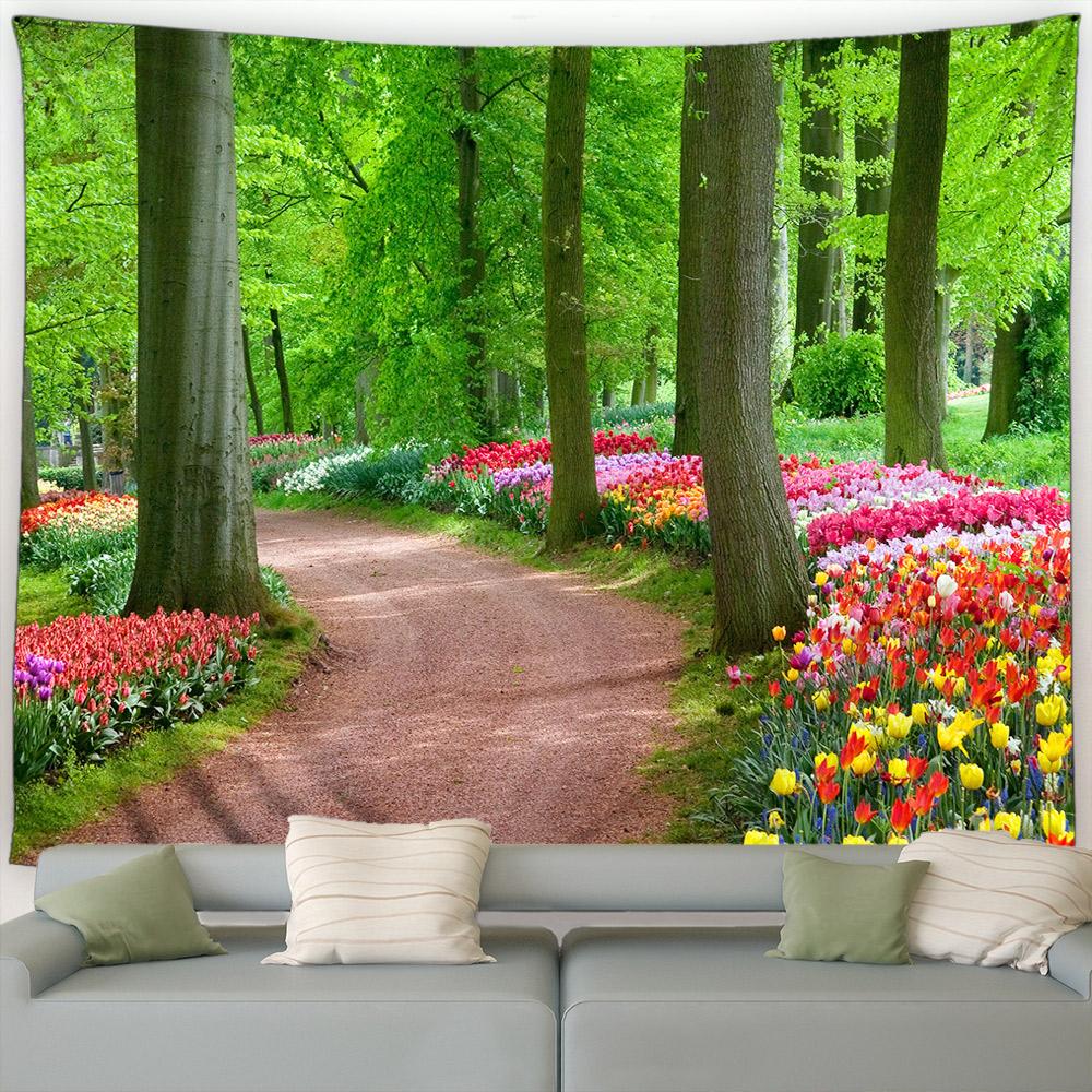 Naturalny Kwiat Roślina Wodospad Sceneria Nowoczesny Ogród Wiszący na Ścianie Dekoracja Domu Salon Wiosna Park Krajobraz Gobelin