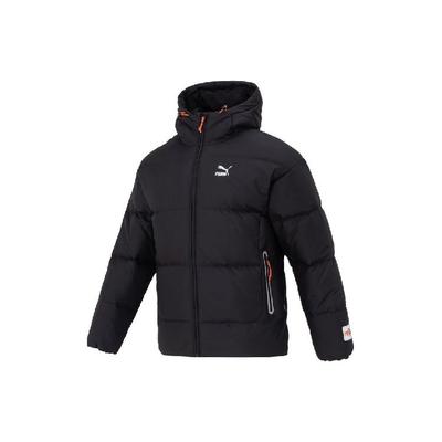 Einfarbige lässige Daunenjacke mit Kapuze und langen Ärmeln für Herren, Jacke Schwarz 624529-01