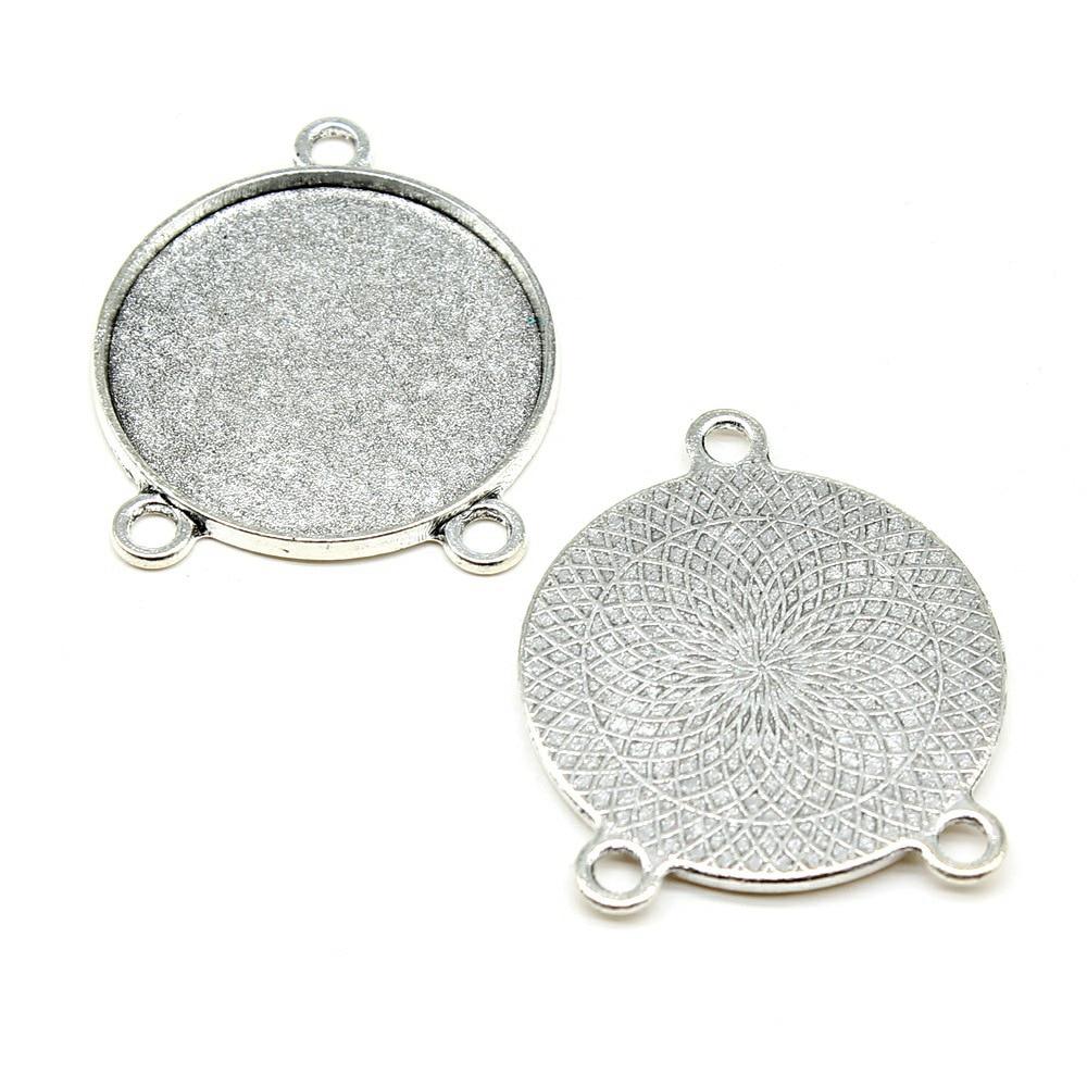 

10шт Круглые 3 отверстия Разъем Стиль Камео Кабошон Кулон Основание Настройка Ювелирные компоненты Аксессуары Античное серебро Цвет Цинковый сплав 30 мм