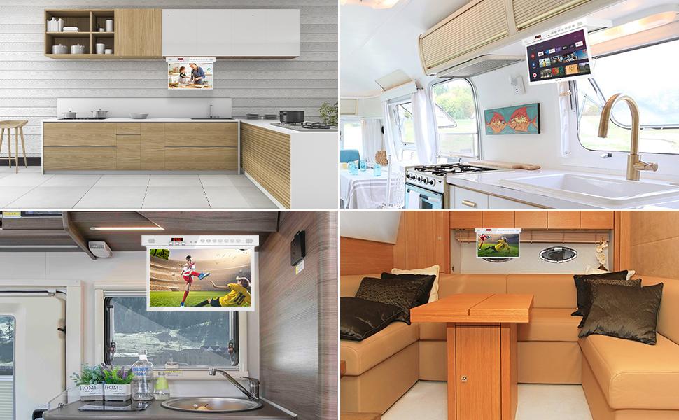SYLVOX Kitchen Large Rear 1920x1080 Full Internet Video Smart Video Rear HDMI USB Touch Motorhome TV 15.6V TV, Flip-Down Monitor, 15.6-inch Screen,