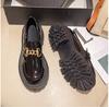 2024 Women Spring New Black Platform Flats Shoes Women Loafers Slip on Boat Shoes Metal Designer Casual Leather Oxfords