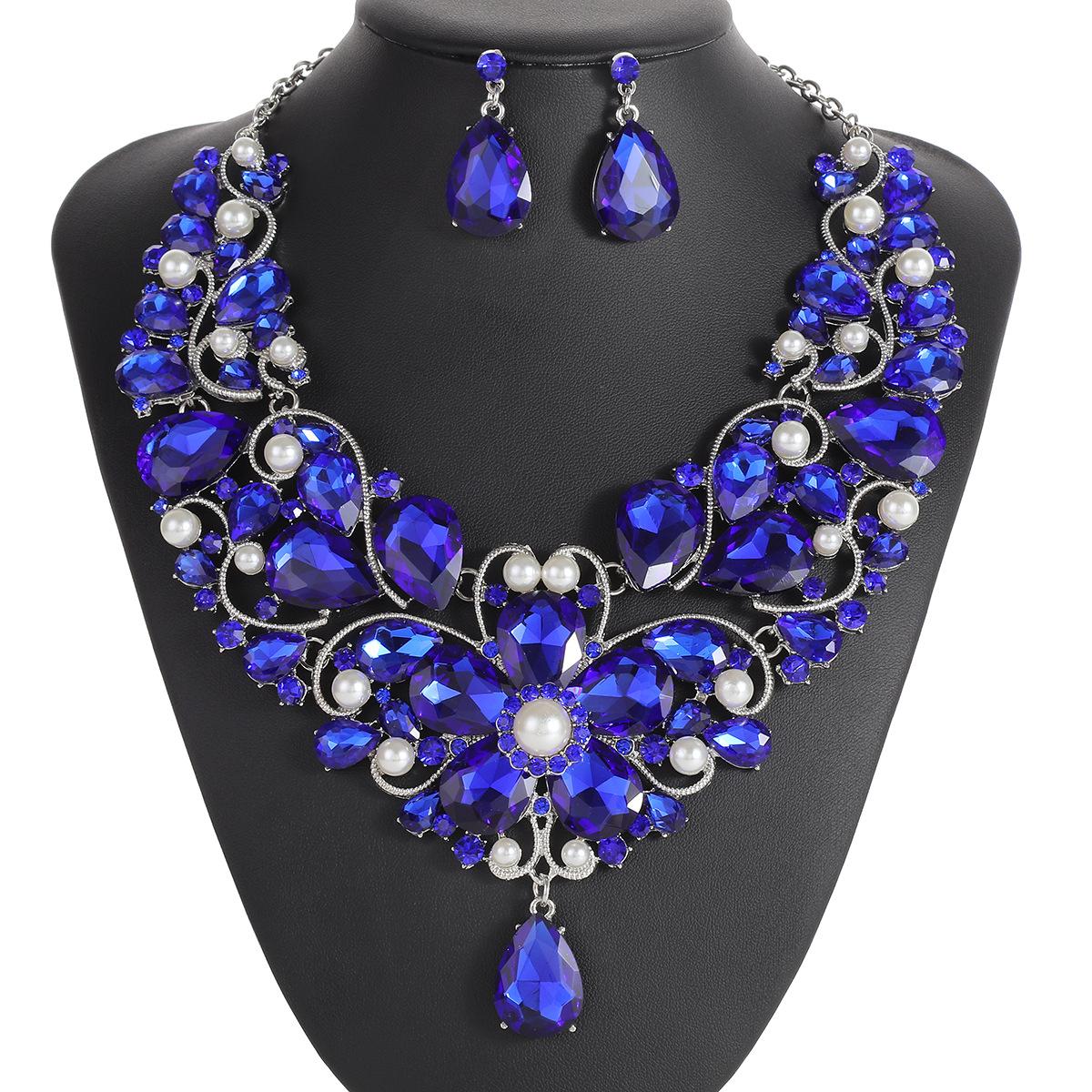 Свадебное преувеличенное ожерелье Женские хрустальные украшения Банкетные аксессуары для платья сапфировый