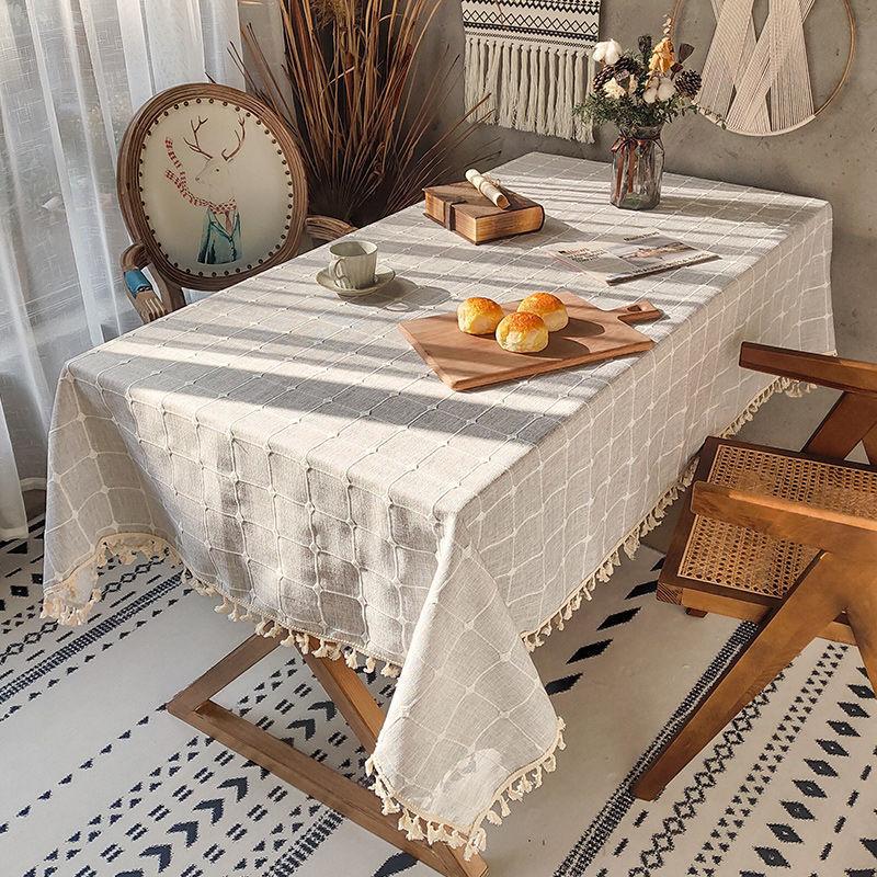 Plaid Cotton And Linen Tablecloth, Rectangular Table Fabric, Coffee Table Mat, Dustproof Cover