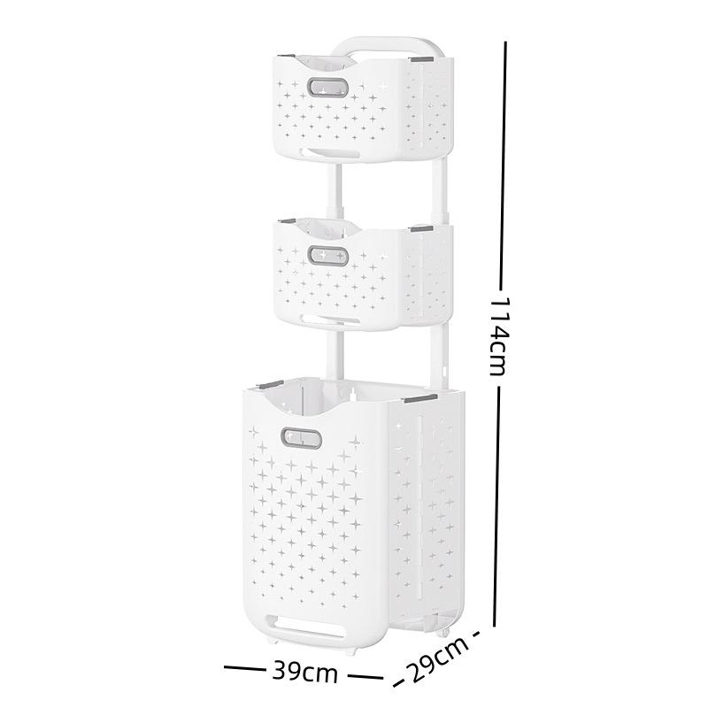 

Корзина для хранения грязной одежды Складная пластиковая корзина для белья Товары для дома и ванной комнаты Органайзер Многослойная корзина для белья на колесах 3 layers белый/серый