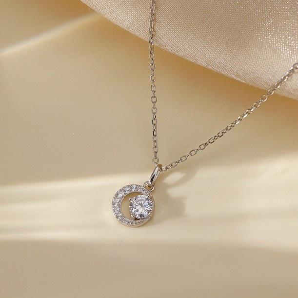 925 Sterling Silber Stern und Mond Anhänger Halskette für Damen – Elegant, Trendiger Sommerstil mit Diamant Schlüsselbein Kette
