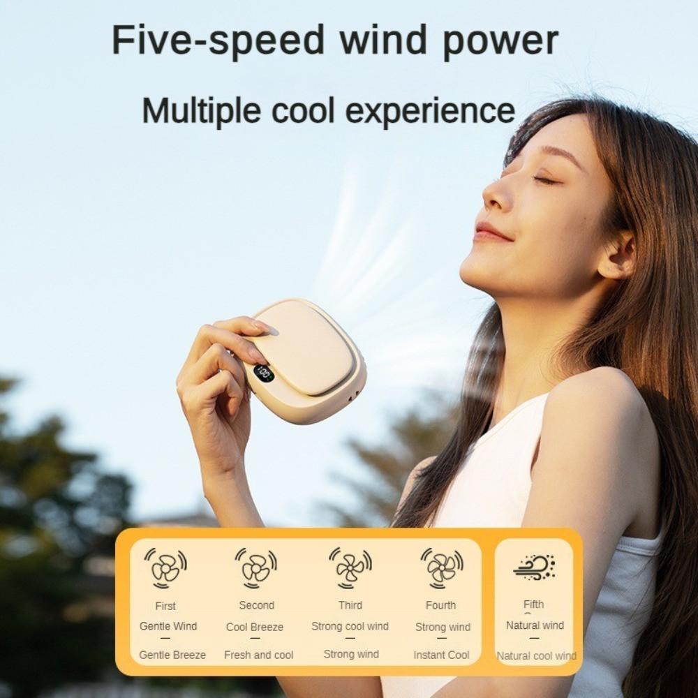 Portable Outdoor Neck Hanging Fan USB Bladeless Fan Digital Display Handheld Fan 93*43*116mm