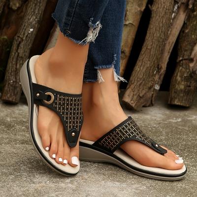 Damenmode Neuer-moderner Stil Kreisdekoration, Professionelles atmungsaktives Skelett-Obermaterial, Bequeme Sohle, Wurzel-Clip-on-Fuß, Lässige Flip-Flops