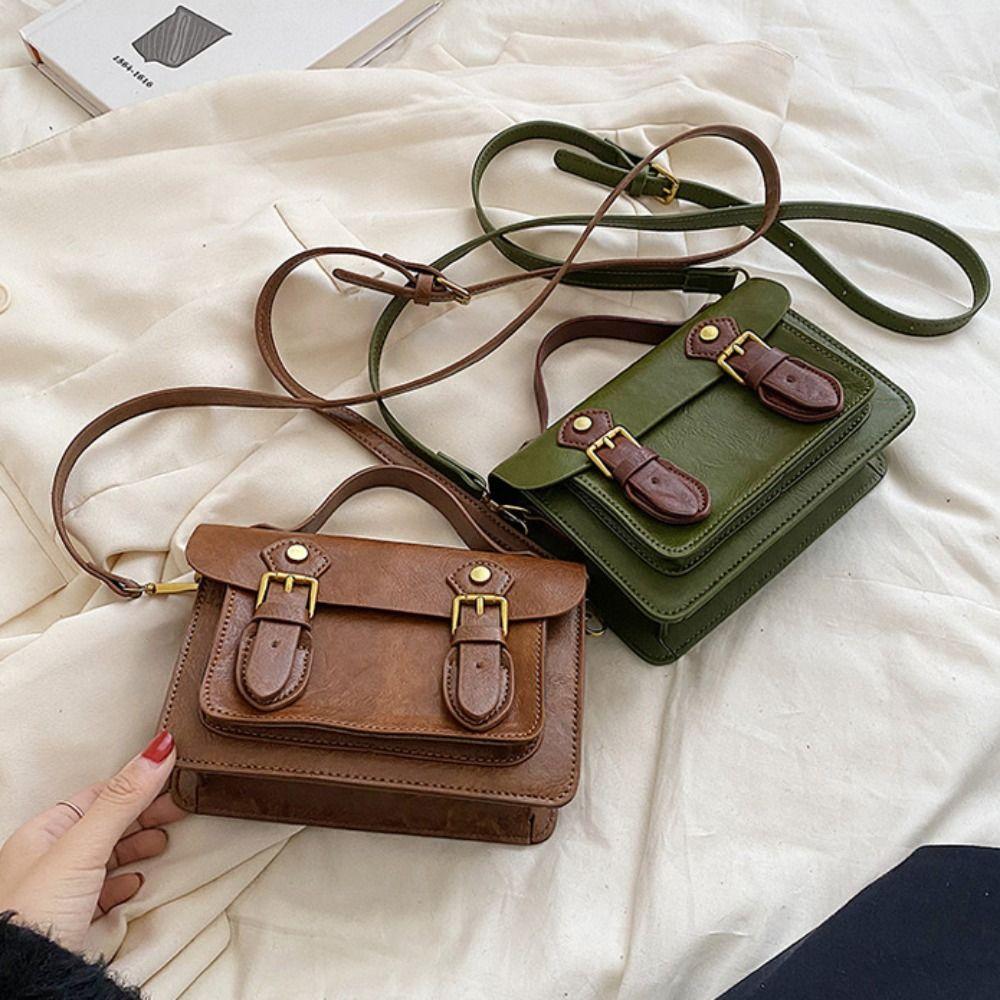 Estilo Universitario Retro Bolso Cambridge Bolso de Hombro de Cuero PU Bolso Cruzado Simple Streetwear