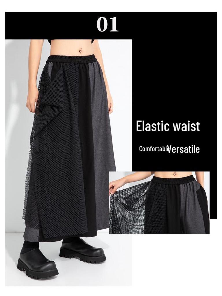2025 Autumn/Winter Niche Fashion Elastic Waist Patchwork Wide-Leg Culottes Plus Size