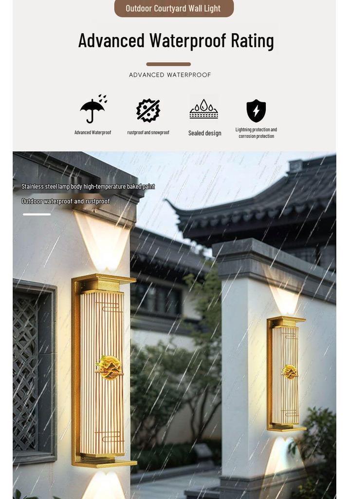 Luxury Chinese Style Solar Waterproof Wall Lamp: Up & Down Outdoor Light for Garden, Balcony, or Villa.