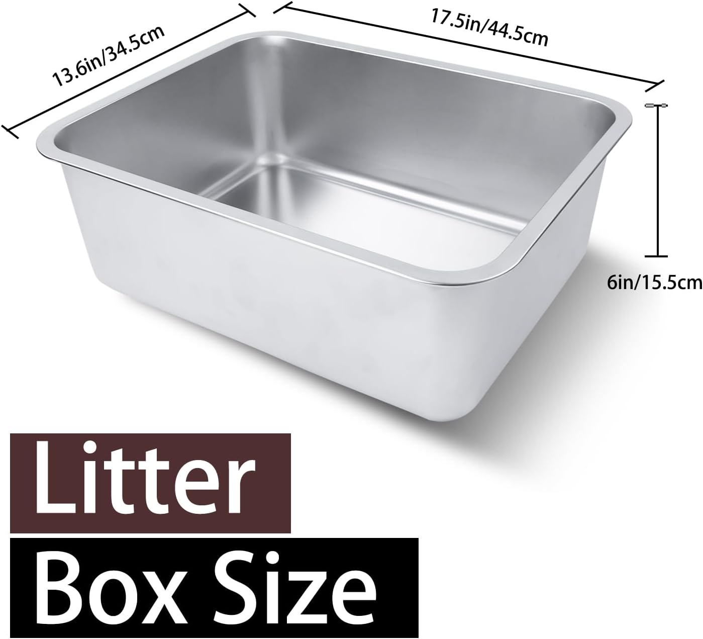 

Stainless Steel Cat Litter Box 18 x14 x6 for Adult Cats & Kittens, Rust-Proof, High Side, Non-Stick, Odor-Free, Easy Clean Large