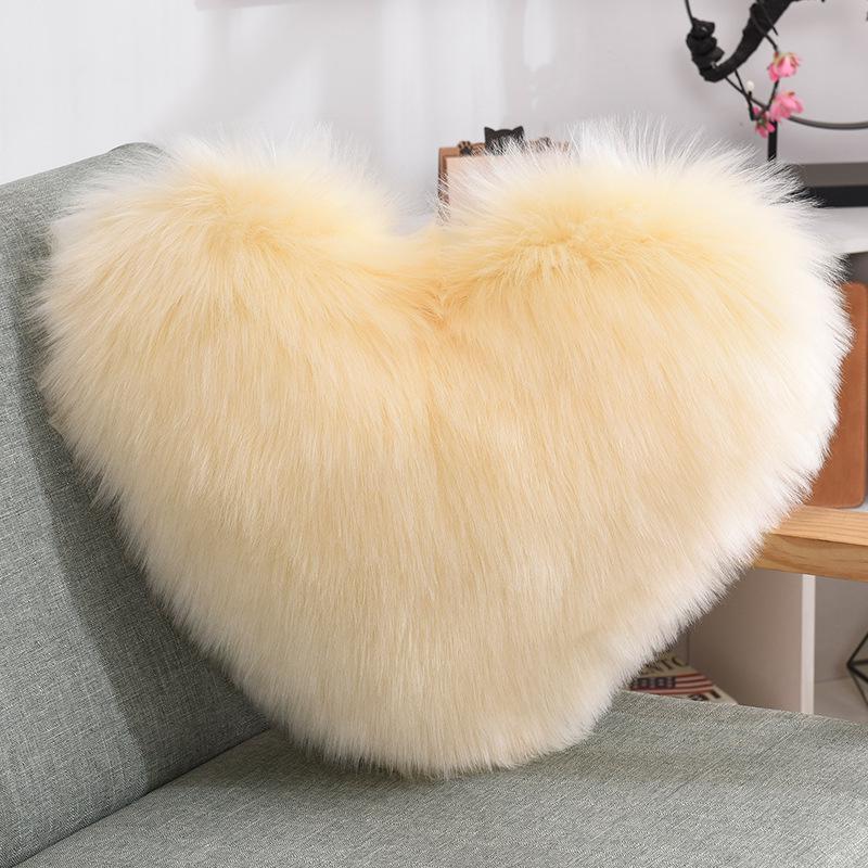 Heart-Shaped Plush Lumbar Pillow - Fluffy Faux Wool Backrest for Home, Sofa, or Office Chair