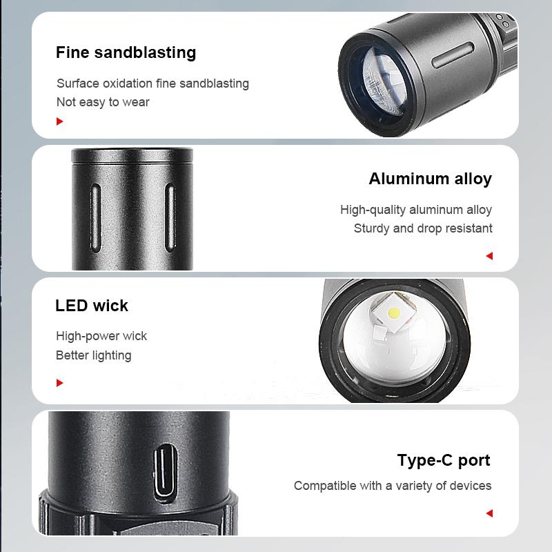 High Power LED Flashlight Rechargeable Type-C Flashlight 26650 Super Bright Long Range Torch Camping Lantern Fishing Lamp