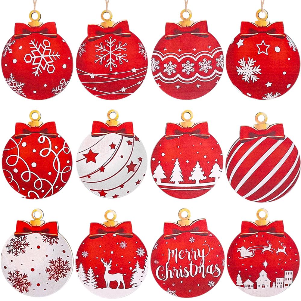 

36/12PCS Wooden Christmas Ornaments Hanging Decorations Xmas Ball Pendant DIY Christmas Tree Craft Decor for Home New Year Gifts 12PCS(1set)