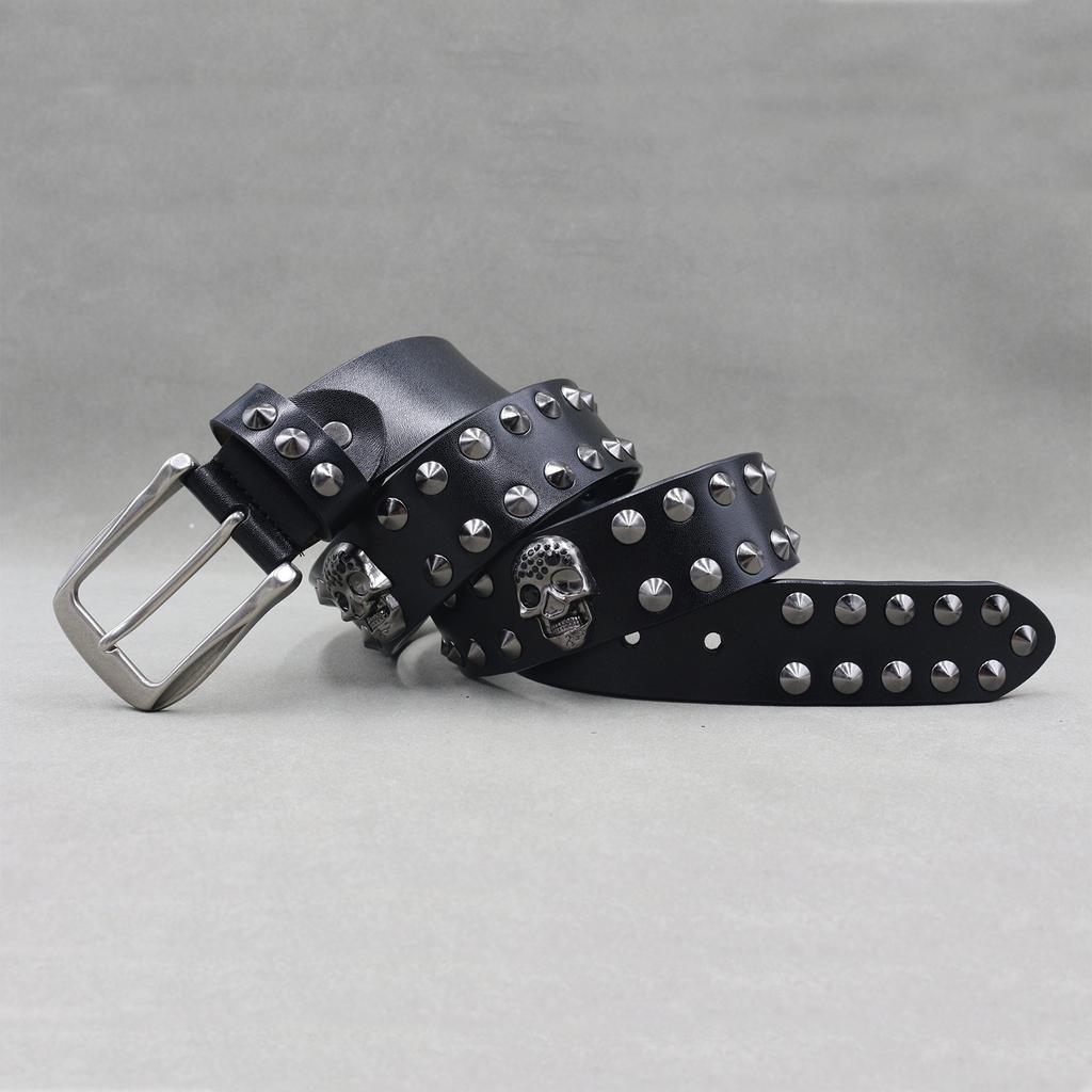 Personalized Punk Rivets and Spikes Belt Skeleton Cowhide Men and Women Skull Neutral Hip-hop Belt