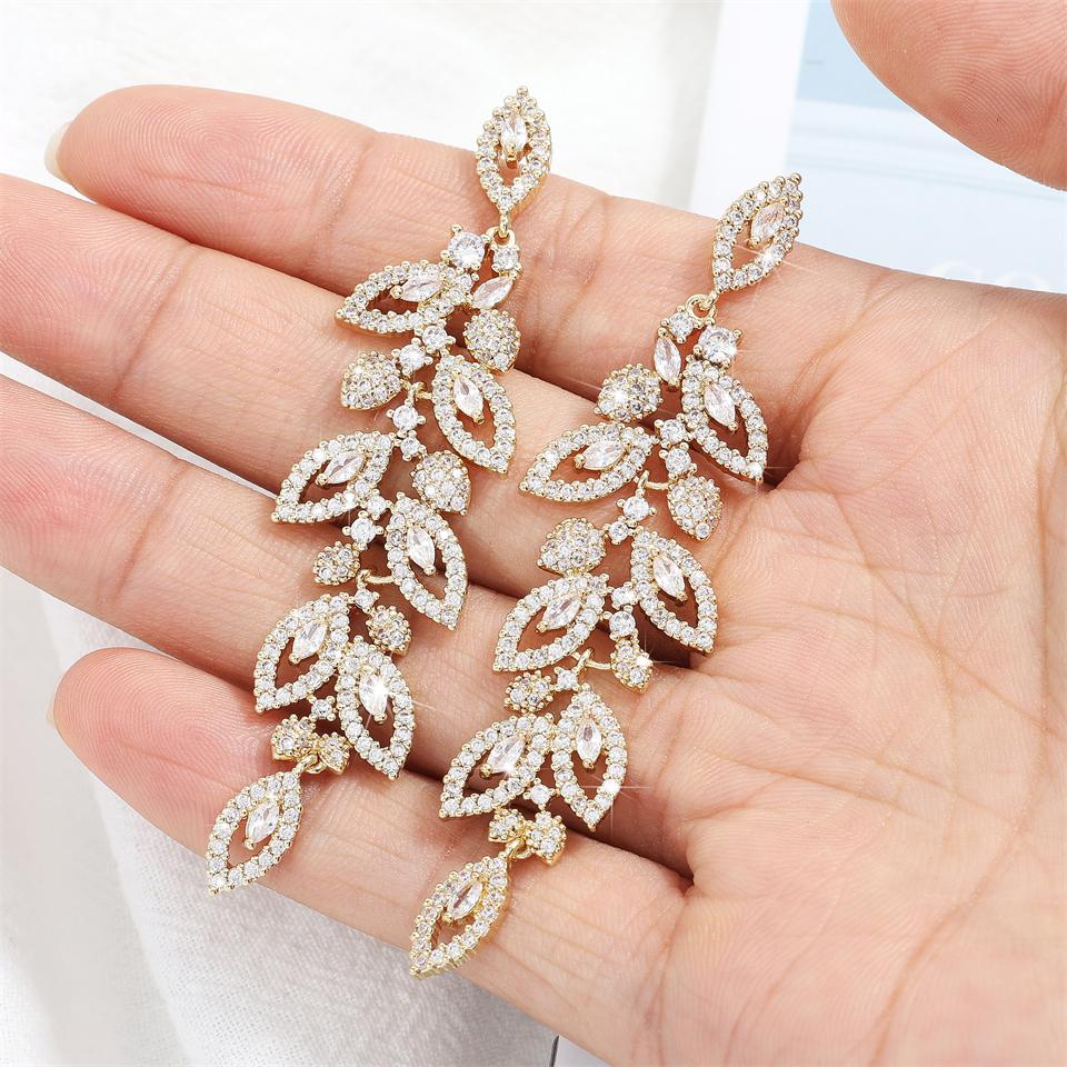ZAKOL Boucles d'oreilles pendantes de mariage élégantes en zircone brillante polie, forme feuille marquise AAA CZ, Bijoux de fête