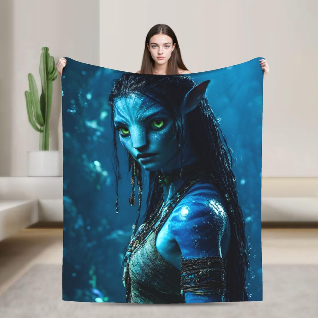 Avatars Blue Na'vi Neytiri Poster Bedding Throws Soft Comfy Blanket For Couch Chair Plane Travel Flannel Bedspread Bed Cover